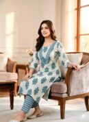 White Printed Kurta Set for Women