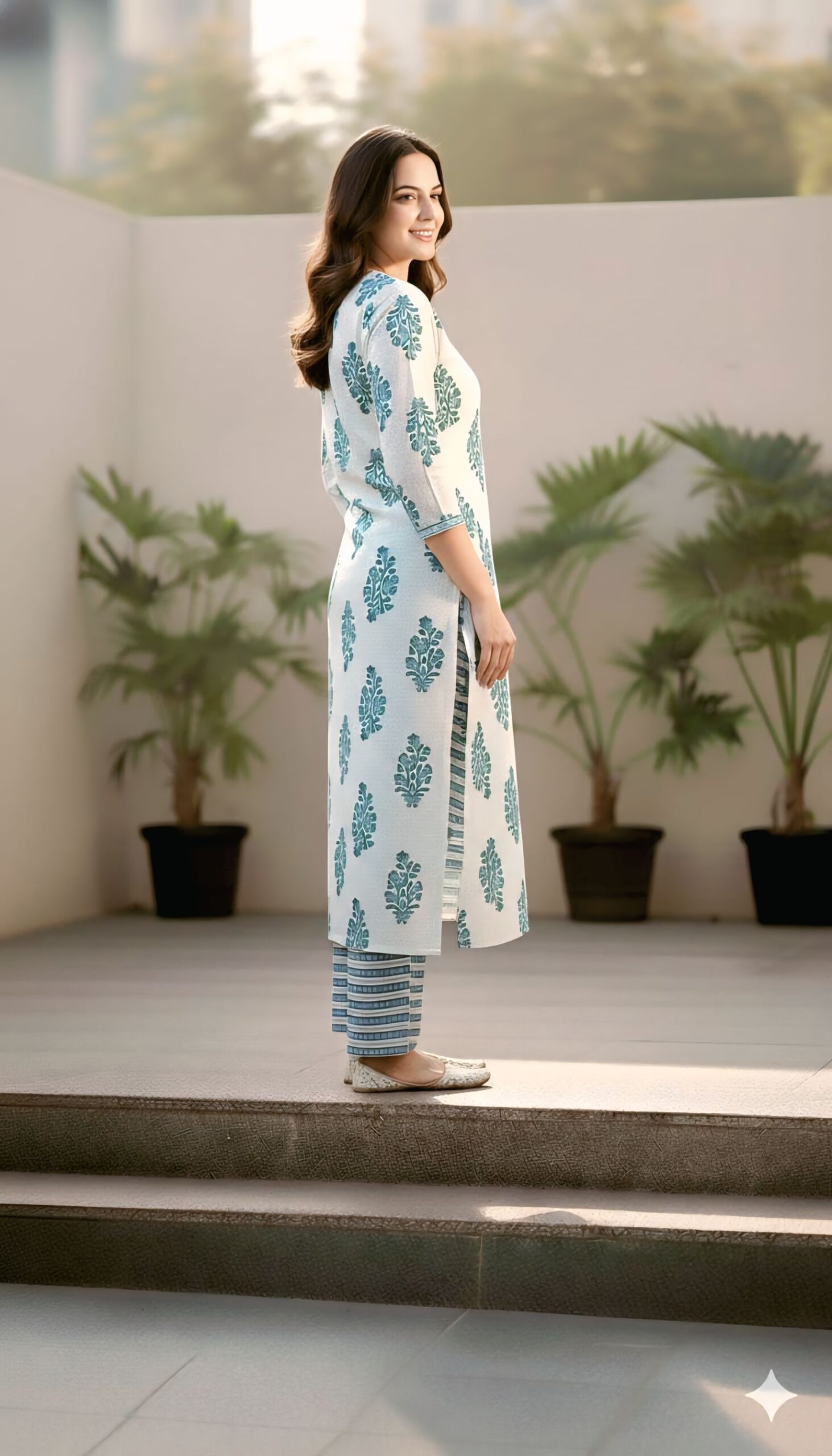 White Printed Kurta Set for Women