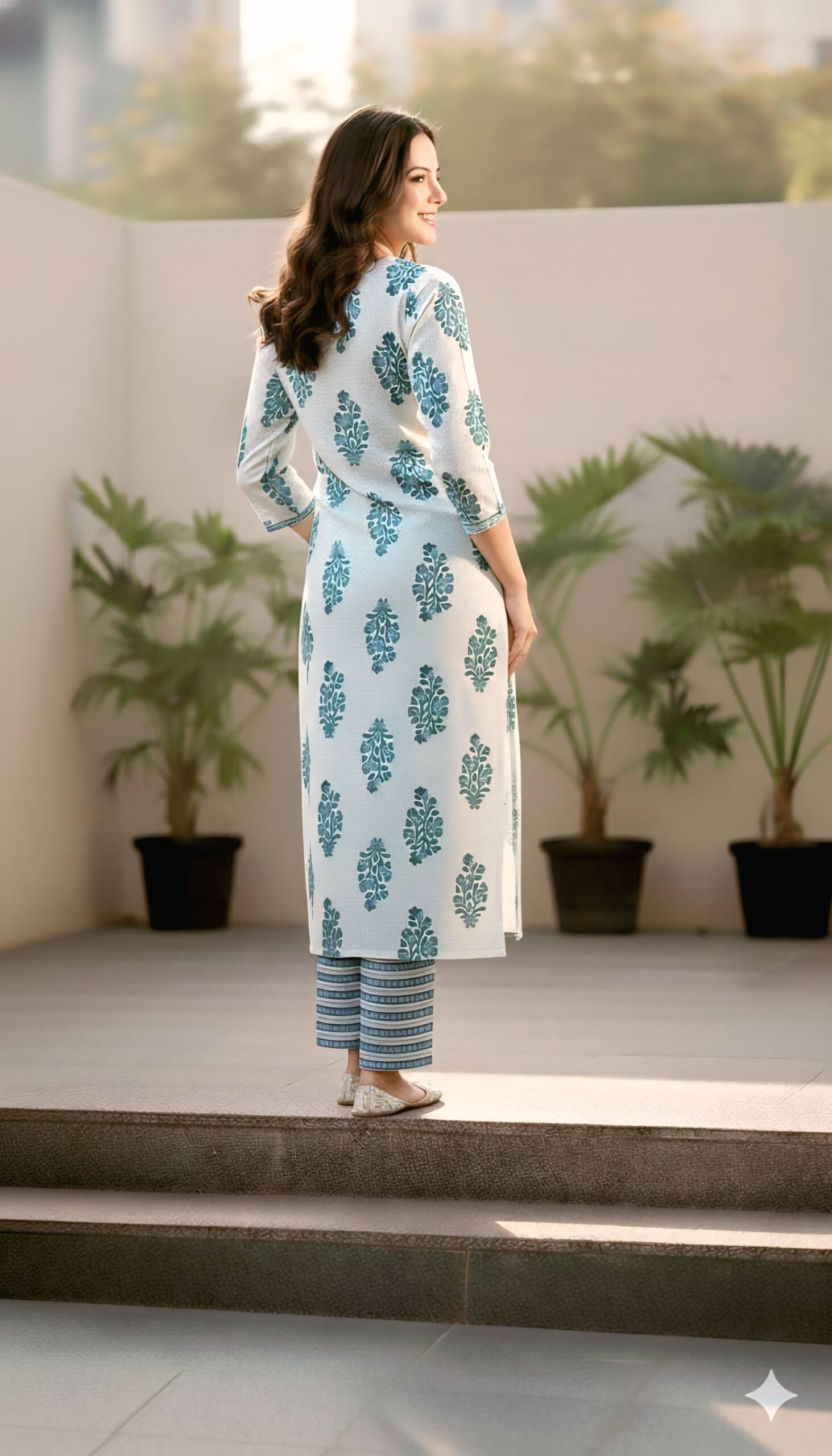 White Printed Kurta Set for Women
